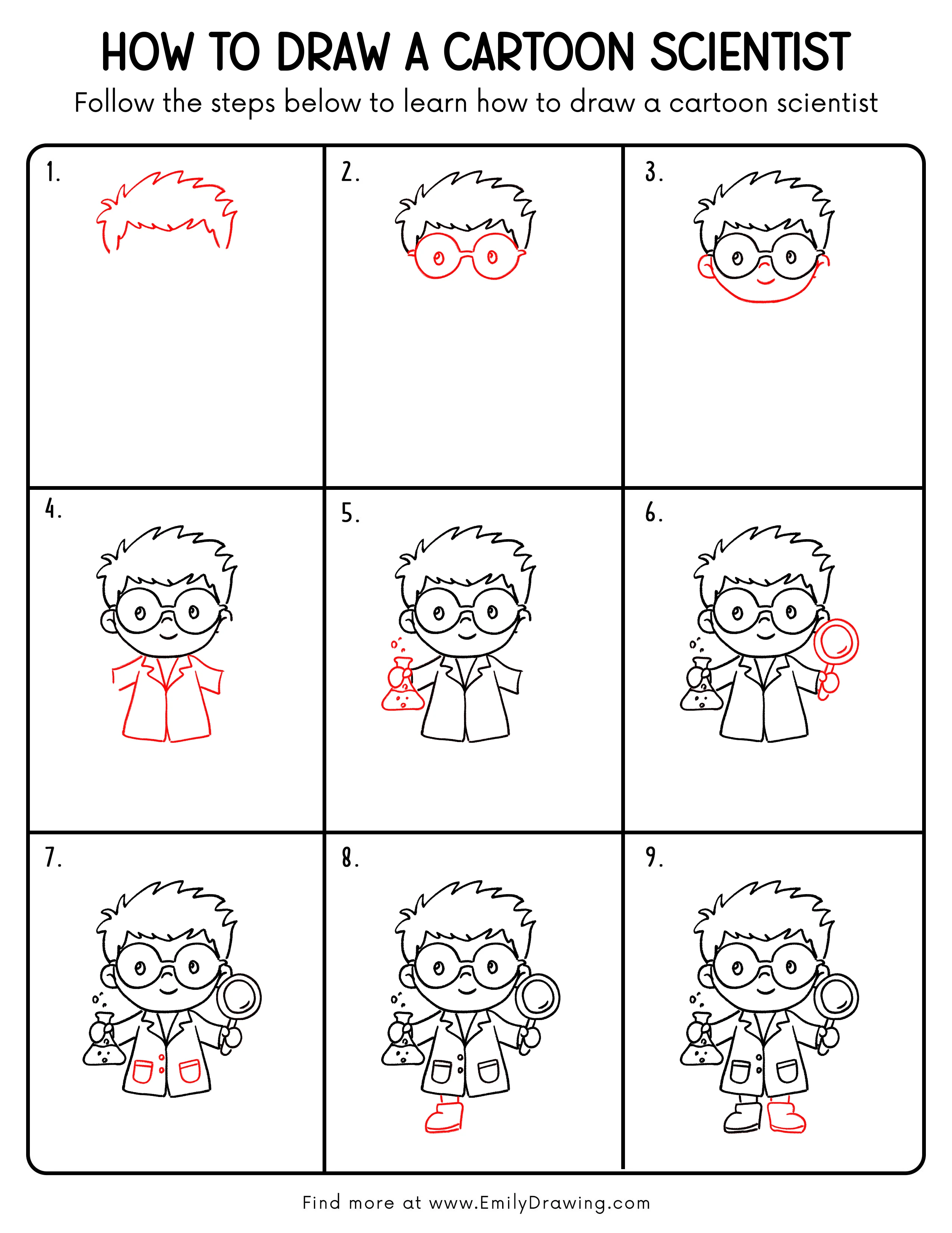 Printable Cartoon Scientist Drawing Guide